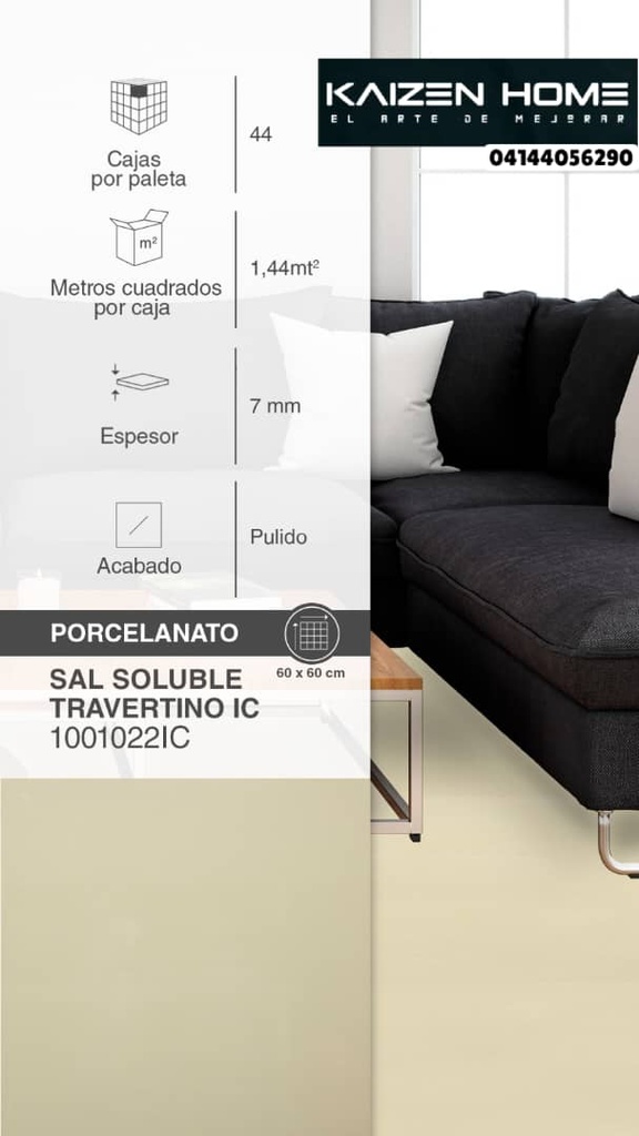 PORCELANATO SAL SOLUBLE TRAVERTINO IC 600*600 