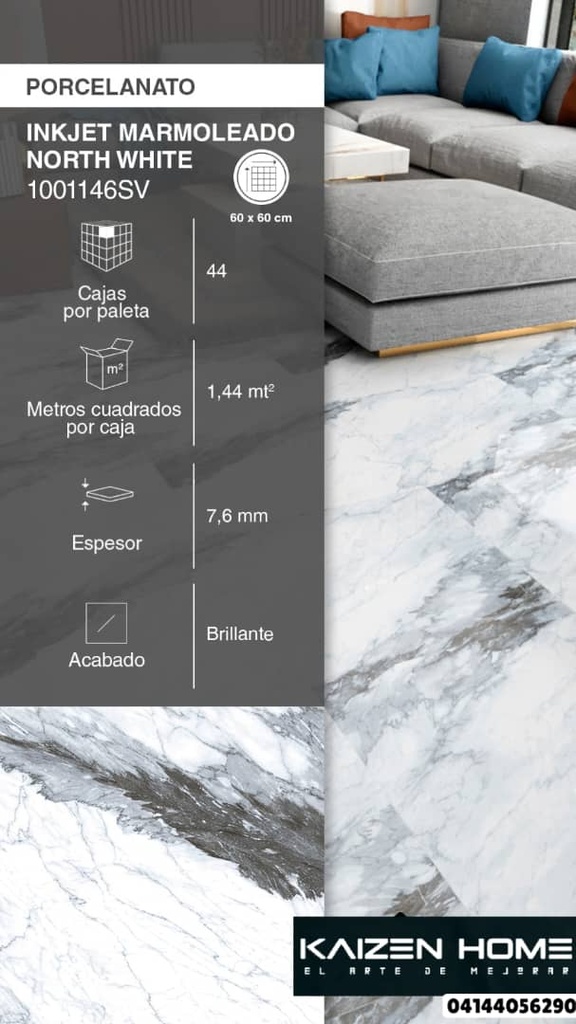 Porcelanato Inject North White 60x60 4 Piezas CAJA 1.44m2