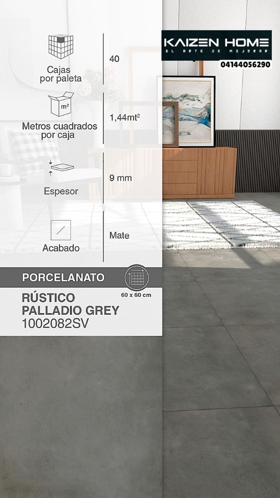 Porcelanato Rustico Palladio Grey 60x60 4 Piezas CAJA 1.44m2