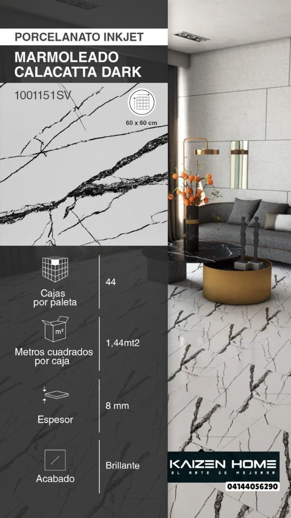 PORCELANATO INKJET MARMOLEADO CALACATTA DARK 60X60CM MT2 CAJA