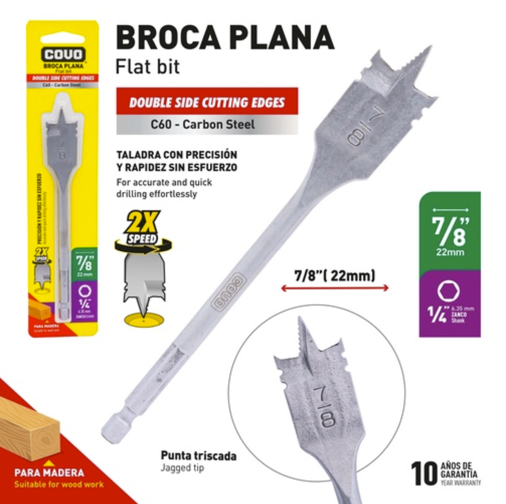 MECHA PLANA P/MADERA 7/8" COVO