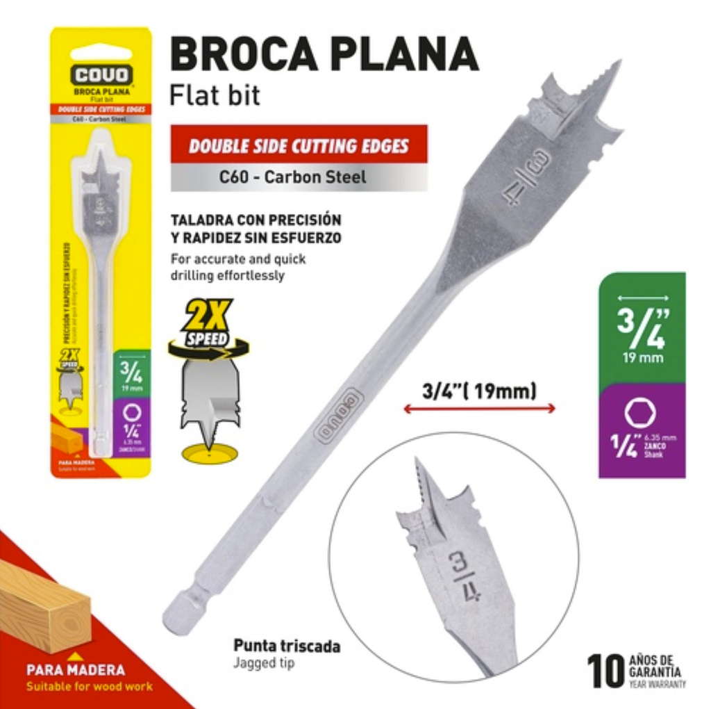 MECHA PLANA P/MADERA 3/4" COVO