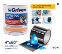 CINTA FLEX ADHESIVA NEGRA 4"X1.5MT PVC IMPERMEABLE GRIVEN 5-316