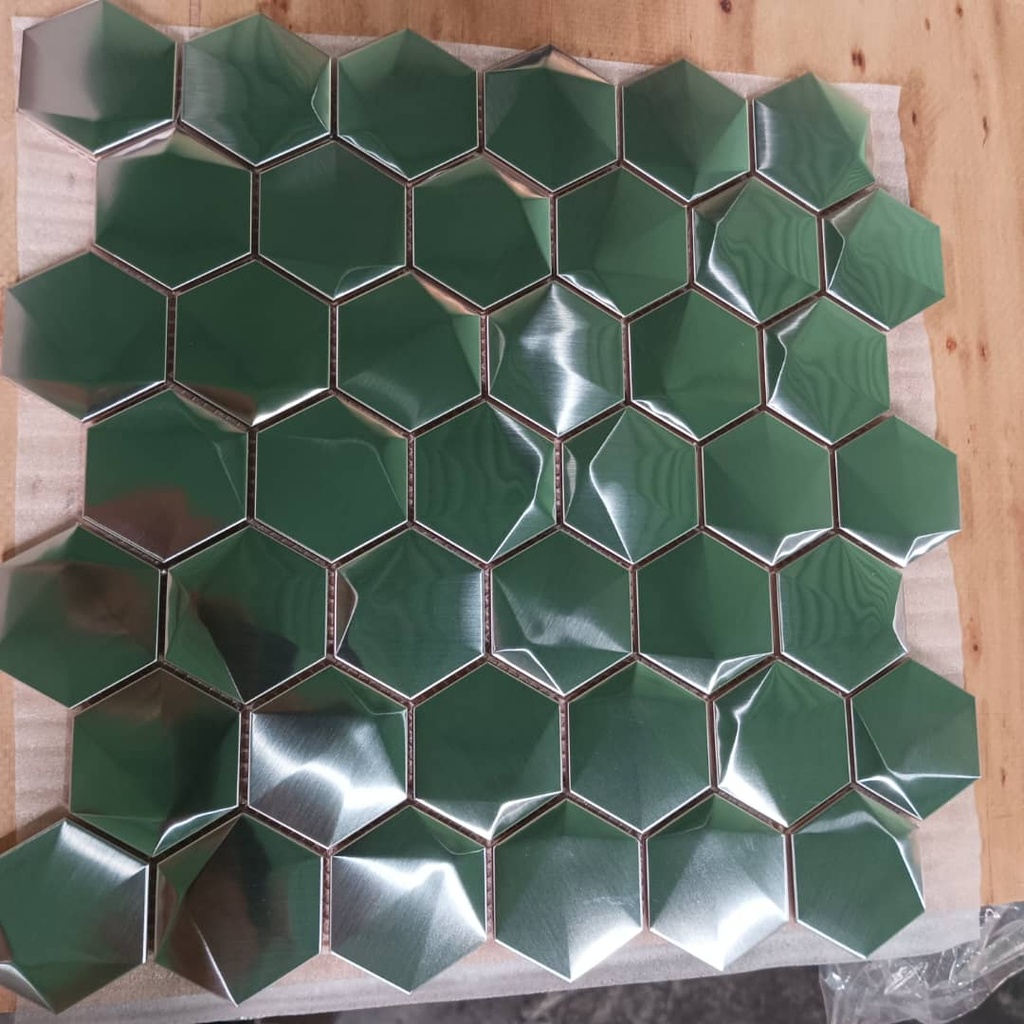 MOSAICO CERAMICO CON SUPERFICIE DE ACERO INOXIDABLE ABSTRACT SILVER (300*300*8)MM