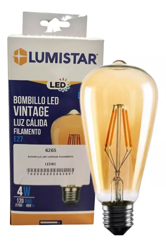 BOMBILLO LED VINTAGE FILAMENTO E27 4W 2700K LUMISTAR