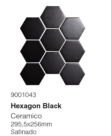 Mosaico Ceramico Hexagon Black 295.5 x 256 mm Pieza