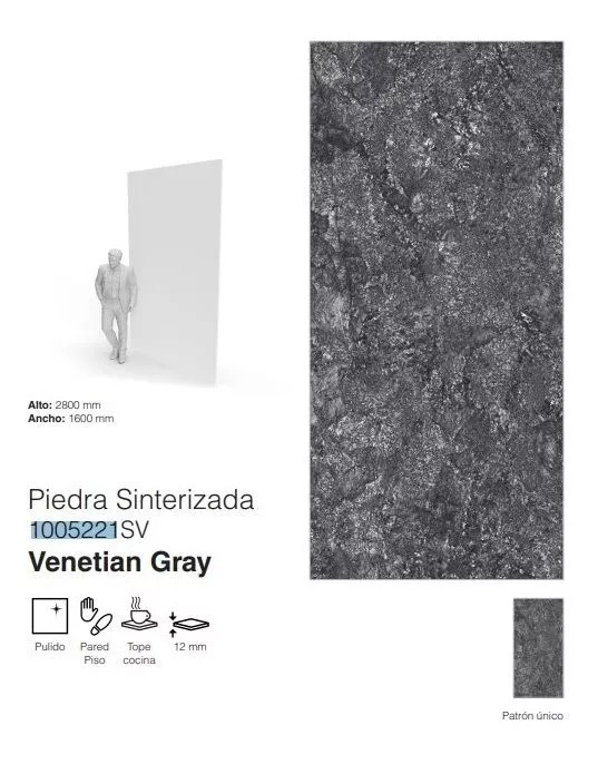 Piedra Sinterizada venetian gray (1600*2800*12)mm Lamina 4,48M2
