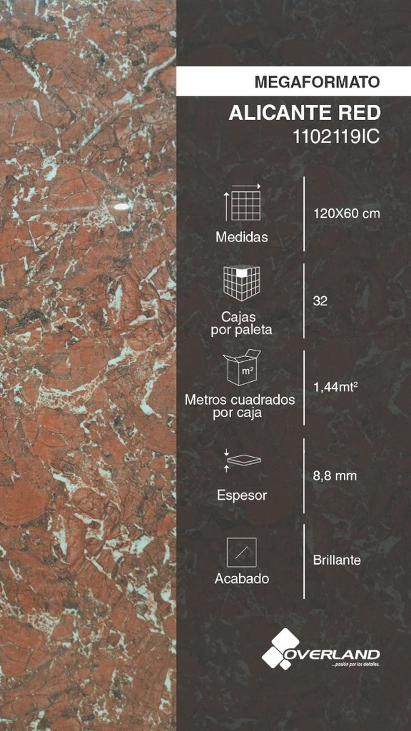 MEGAFORMATO ALICANTE RED 60X120CM CAJA 1.44MT2                       