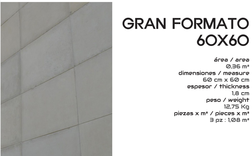 GRAN FORMATO 60X60 M2 (3 Piezas = 1,08m2)