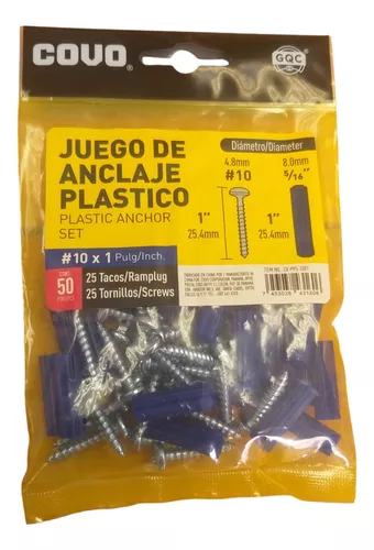 TORNILLOS CON RAMPLUG 10 X 1 AZUL 50 PIEZAS COVO  