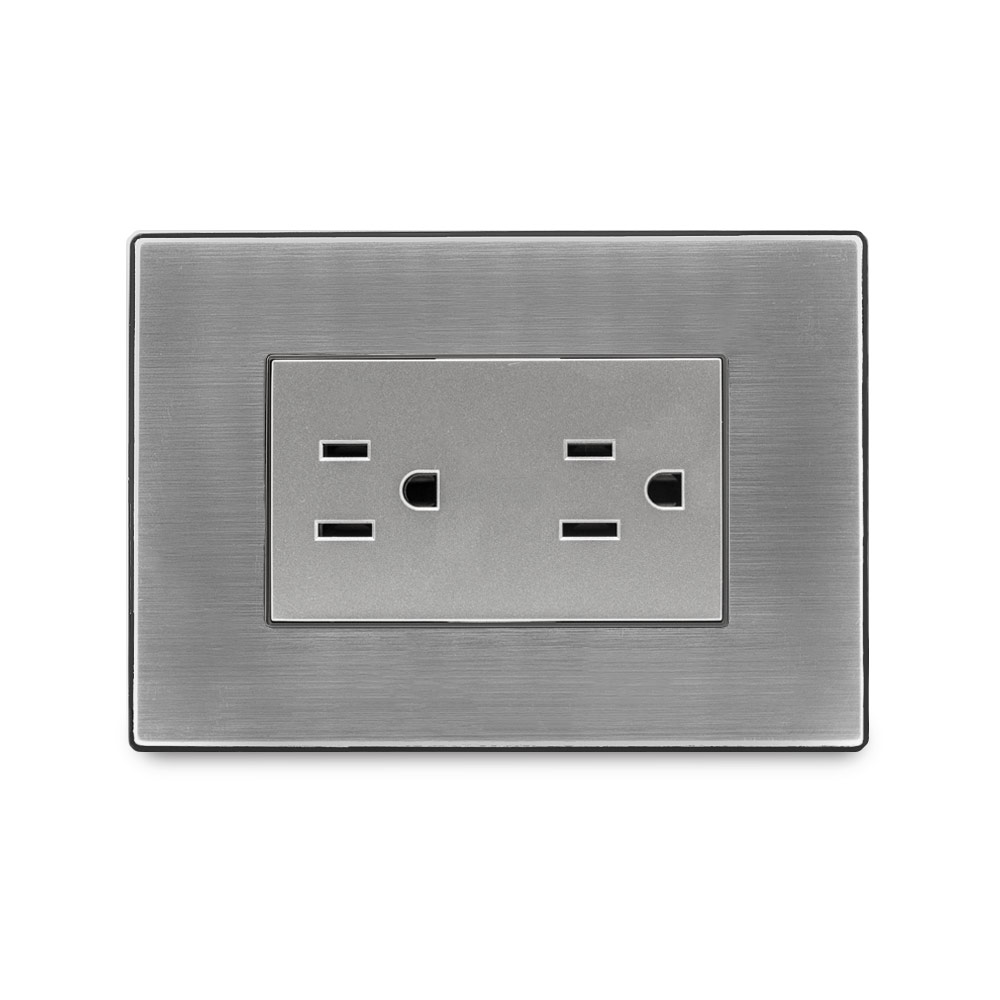 TOMACORRIENTE DOBLE CON TIERRA SERIE INOX IGOTO
