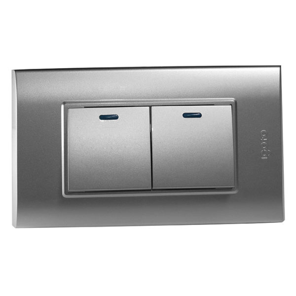 INTERRUPTOR DOBLE (LARGO) SERIE B PLATEADO IGOTO 