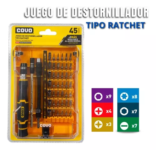 [cv-rsdset-2] Juego de destornillador Tipo Rachet 45 Piezas Covo