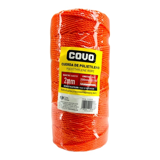 [CV-F200-OR] MECATILLO 2MM 200MTRS NARANJA COVO 12496