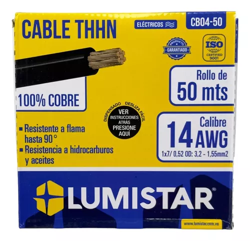 [CB04N-50M] CABLE THHN 14AWG 50MTS NEGRO 1*7/0,52 OD:3,2-1,55MM2 LUMISTAR