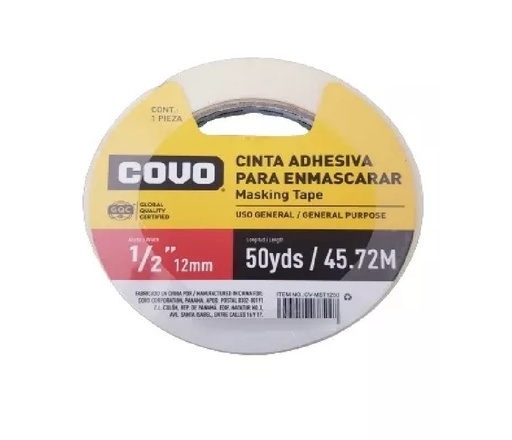 [CV-MST1250] TIRRO CINTA ADHESIVA PARA ENMASCARAR 1/2" x 46mts 12MM COVO 5-710