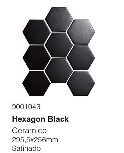 [9001043] Mosaico Ceramico Hexagon Black 295.5 x 256 mm Pieza