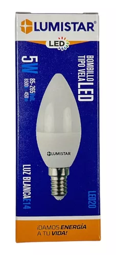[LED20] BOMBILLO LED VELA E14 5W 6500K LUMISTAR