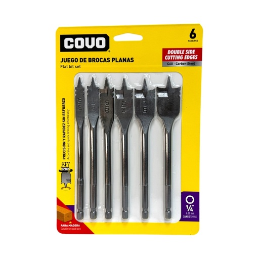 [CV-FWD-6PCS] JUEGO DE MECHAS O BROCAS PLANAS PARA MADERA 6UNDS COVO 9-592