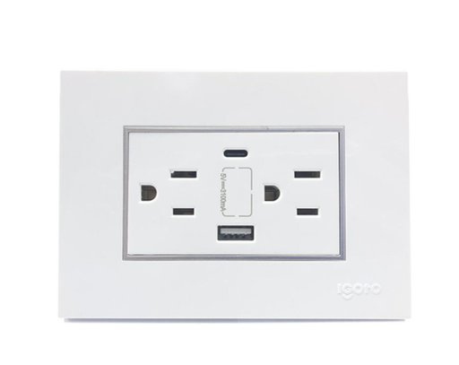 [Z105/2U-C-W] TOMACORRIENTE CON TIERRA + USB + USB-C
