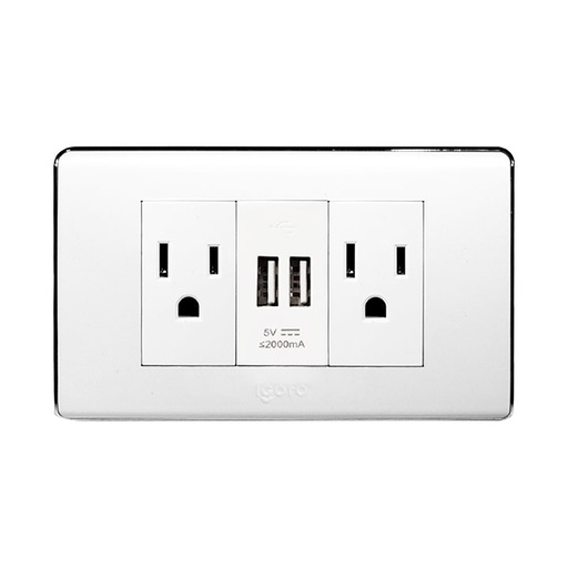 [A60-105/2U] TOMACORRIENTE DOBLE + USB SERIE A60 BLANCO IGOTO       