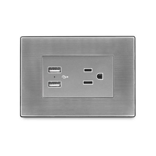 [I105/U] TOMACORRIENTE DOBLE + 2USB SERIE INOX IGOTO