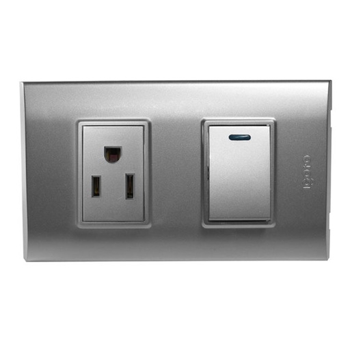 [B316-S] INTERRUPTOR+TOMACORRIENTE SERIE B PLATEADO IGOTO     