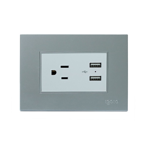 [Z105U-S] TOMACORRIENTE + 2 PUERTOS USB SERIE Z PLATA IGOTO