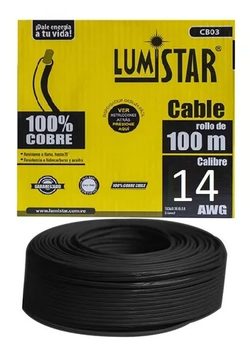 [CB04N] CABLE THHN 14AWG NEGRO LUMISTAR 100 MT