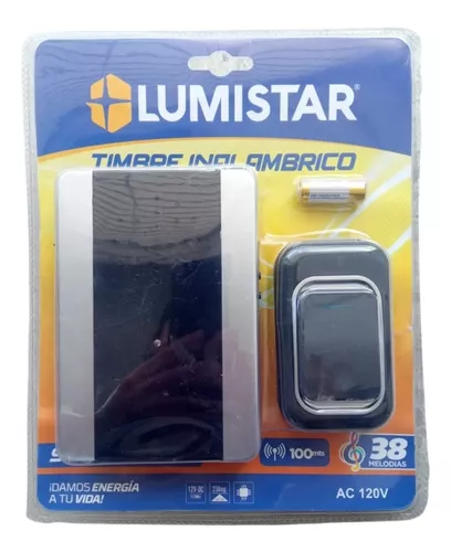 [DB08] TIMBRE INALAMBRICO SEÑAL DIGITAL 100MTS DISTANCIA 38 MELODIAS (INCLUYE PILA 23A 12V) NEGRO LUMISTAR